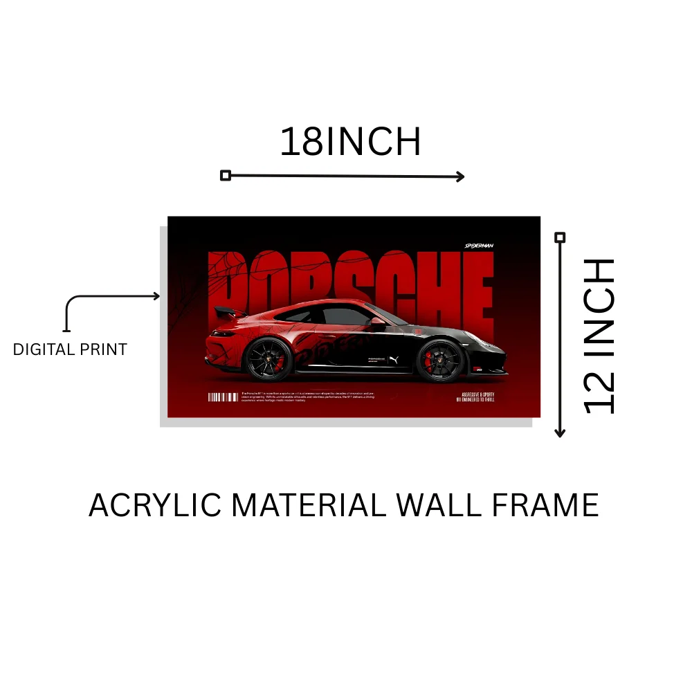 Djane Studio Premium Acrylic Car Frame | Acrylic Car Frame for Living Room, Bedroom, Office & Gaming Room | Modern Home Décor | Pack of 1 | Size 12x18 Inch